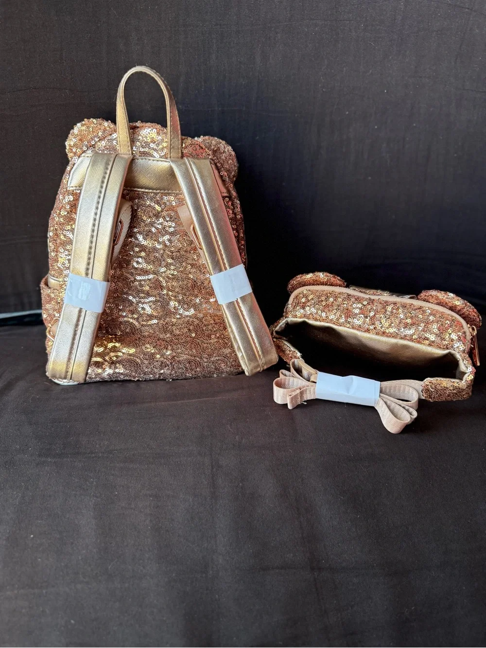 Loungefly Rose Gold Sequin Mini Backpack and Pouch Set